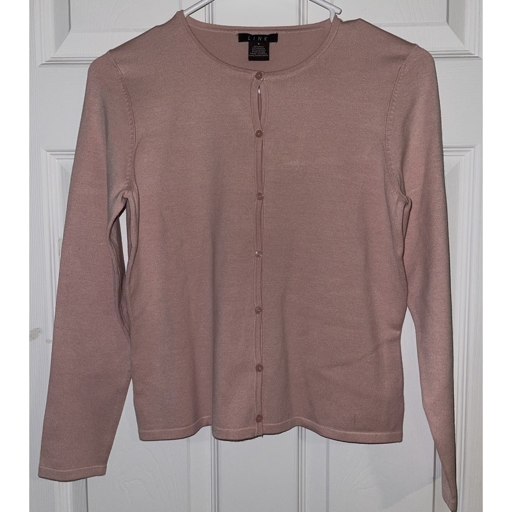 LINK Classic Silk Blend Baby Pink Cardigan Size Small Classic Capsule Wardrobe